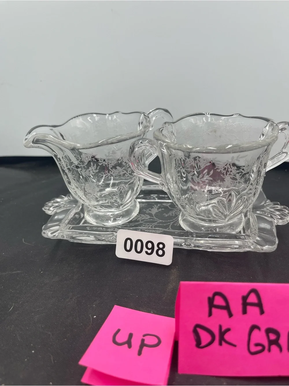 Clear Etched Glass Creamer and Sugar Set - Elegant Clear